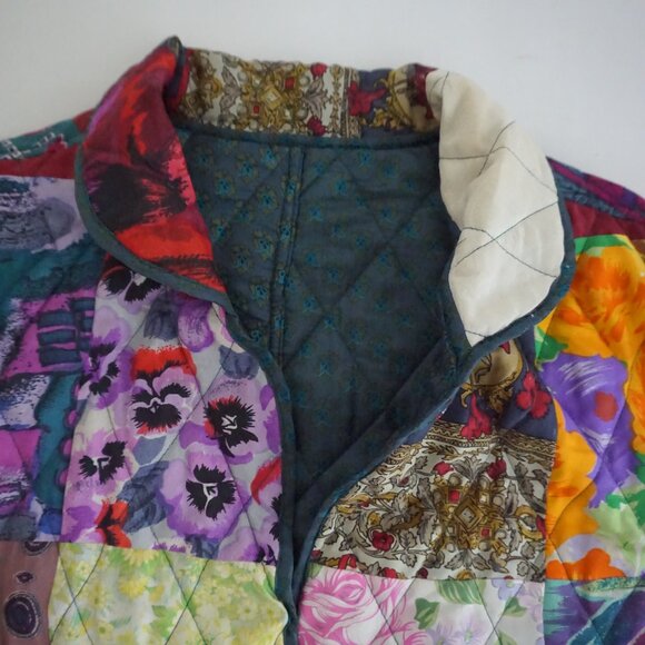 Vintage Multicolor Floral Patchwork Quilted Button Front Jacket Shacket M - Picture 10 of 11
